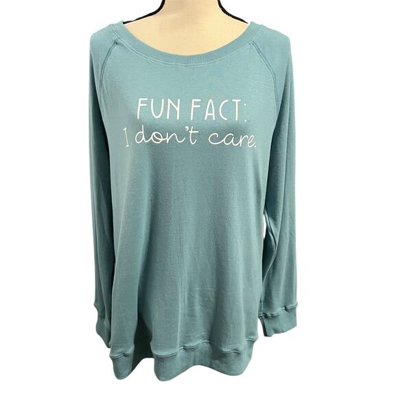 Eadinve "Fun Fact I Don't Care" NEW Women's Blue Sweatshirt Sz L Stretchy Funny - Picture 2 of 8